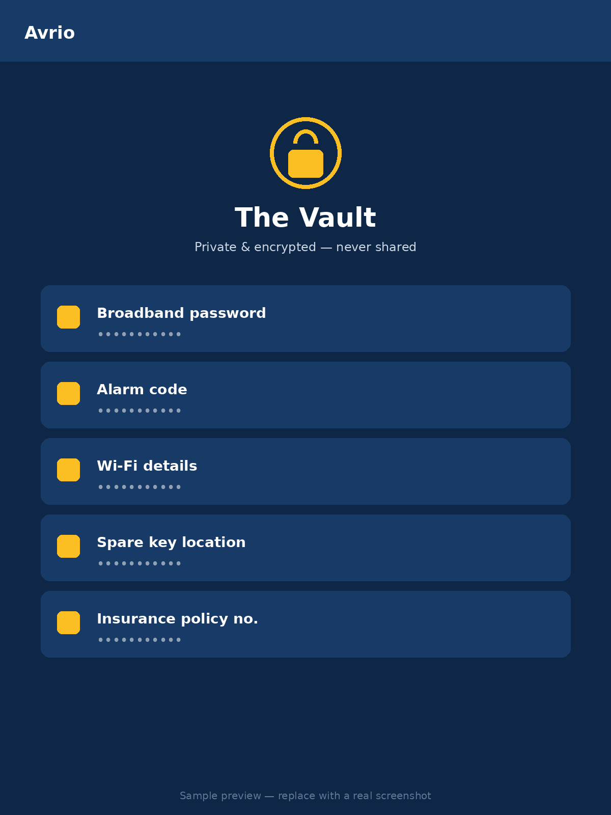 The Avrio private Vault open on a tablet